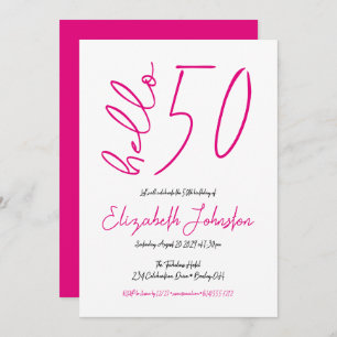 White Black Hot Pink Hello 50 Fabulous Birthday Invitation