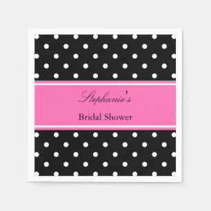 White Black, Hot Pink Polka Dot Bridal Shower Napkins