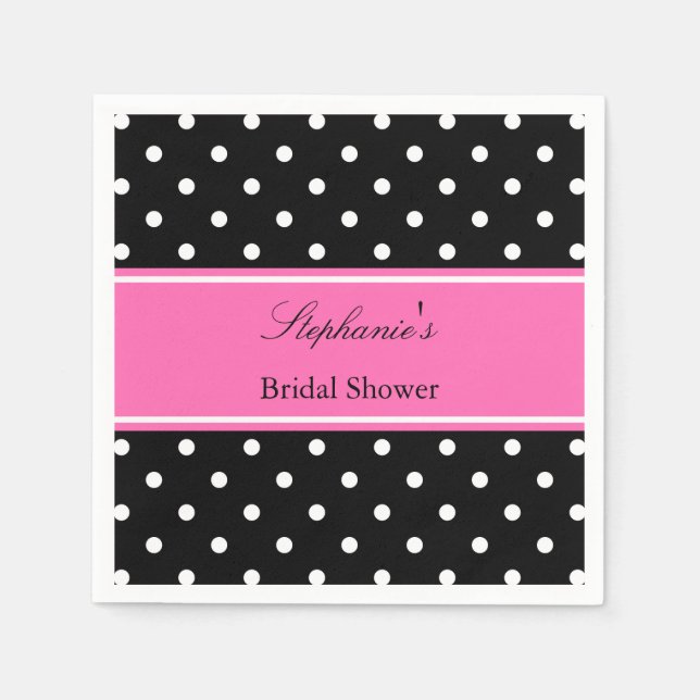 White Black, Hot Pink Polka Dot Bridal Shower Napkins (Front)