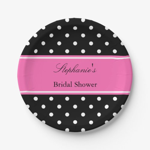 White Black Hot Pink Polka Dot Bridal Shower Paper Plates