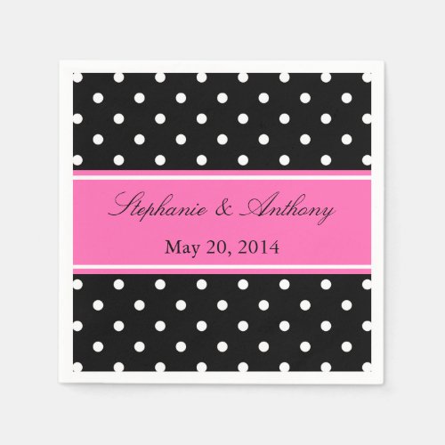 White Black Hot Pink Polka Dot Wedding Paper Napkins