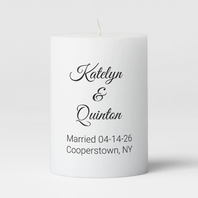 White & Black in Elegance:  Wedding Pillar Candle (Front)