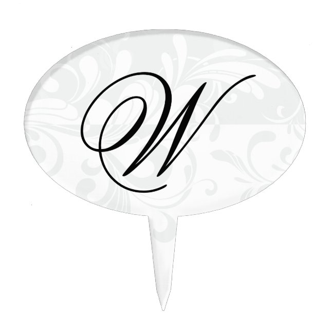 White/Black Initial Monogram Wedding Cake Pick (Front)
