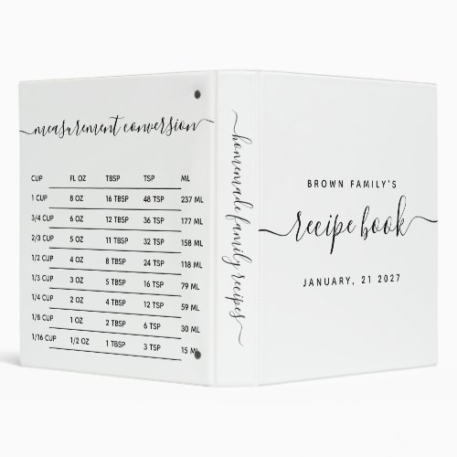 White Black Kitchen Measurement Cook Recipe 3 Ring Binder