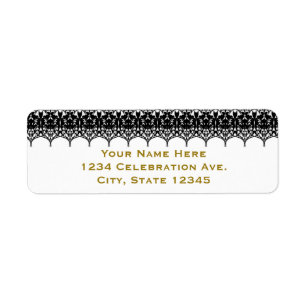 White & Black Lace Look Elegant Wedding Invitation Label