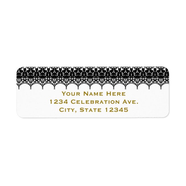 White & Black Lace Look Elegant Wedding Invitation Label (Front)