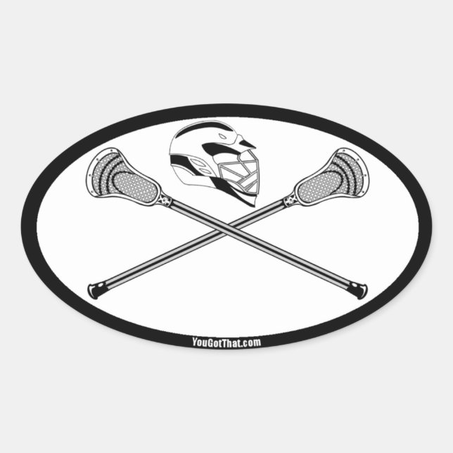 White/Black Lacrosse Sticks and Helmet Oval Sticker (Front)