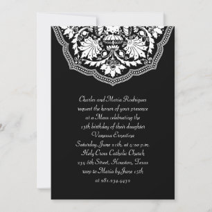 White & Black Latin Pattern Quinceanera Invitation