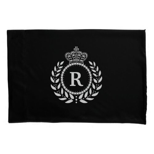 White Black Laurel Wreath Crown Monogram  Royal Pillowcase