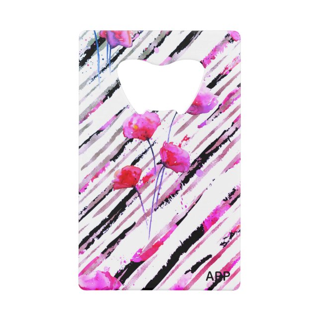 *~* White Black Lavender Pink Poppy Pattern Credit Card Bottle Opener (Front)