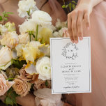 White Black Leafy Crest Monogram Photo Wedding Invitation at Zazzle