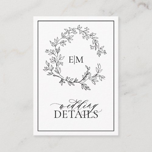 White Black Leafy Crest Monogram Wedding Details