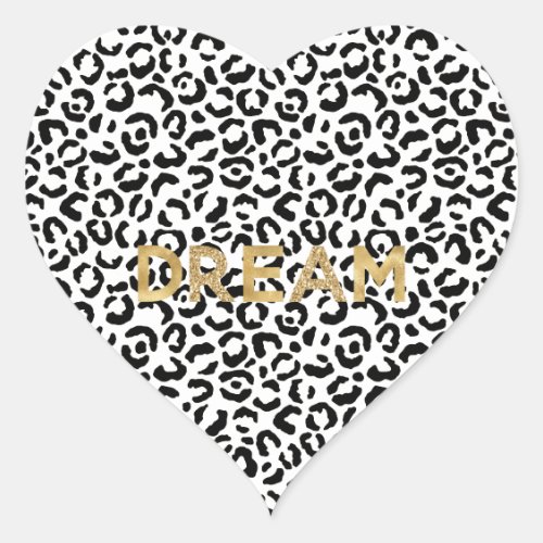 White Black Leopard Print Gold Glitter Dream Heart Sticker