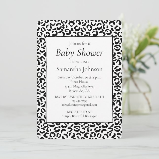 White Black Leopard Print     Invitation (Standing Front)
