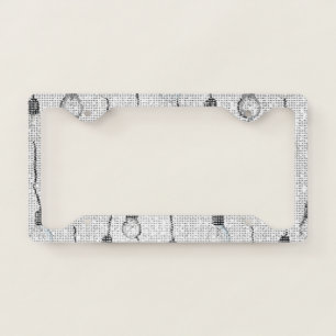 White Black Light Bulbs Sparkle License Plate Frame