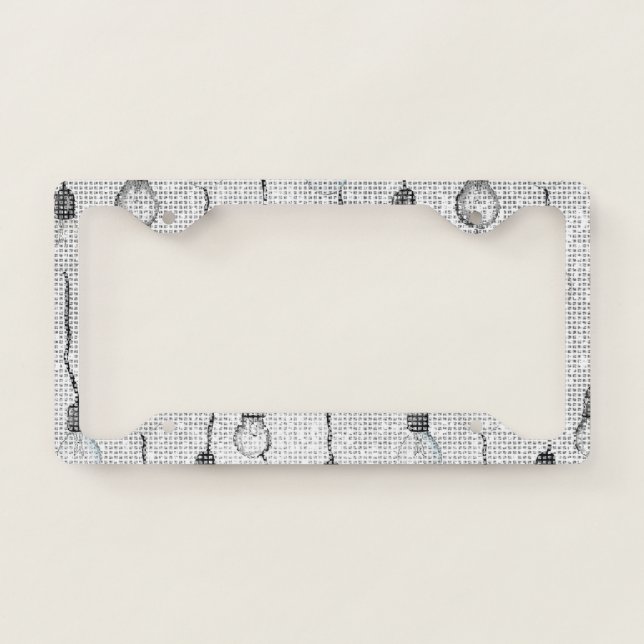 White Black Light Bulbs Sparkle License Plate Frame (Front)