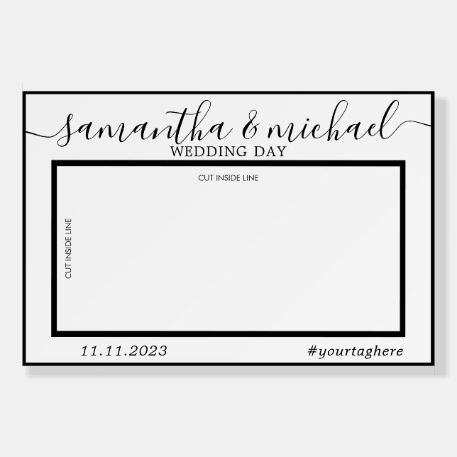 White Black Line Photo Booth Selfie Frame Foam Board (Front)