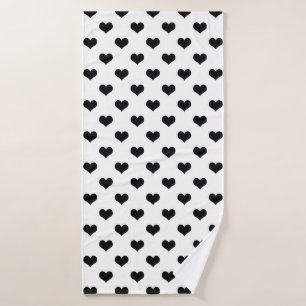 White  Black Love Heart Pattern Design  Bath Towel