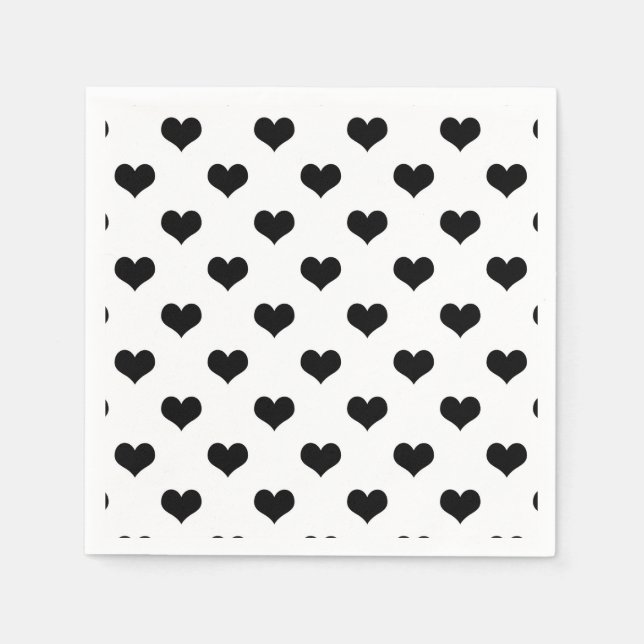 White  Black Love Heart Pattern Design  Napkins (Front)