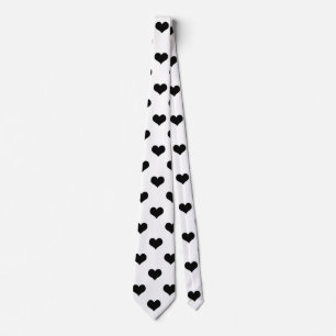 White  Black Love Heart Pattern Design  Neck Tie
