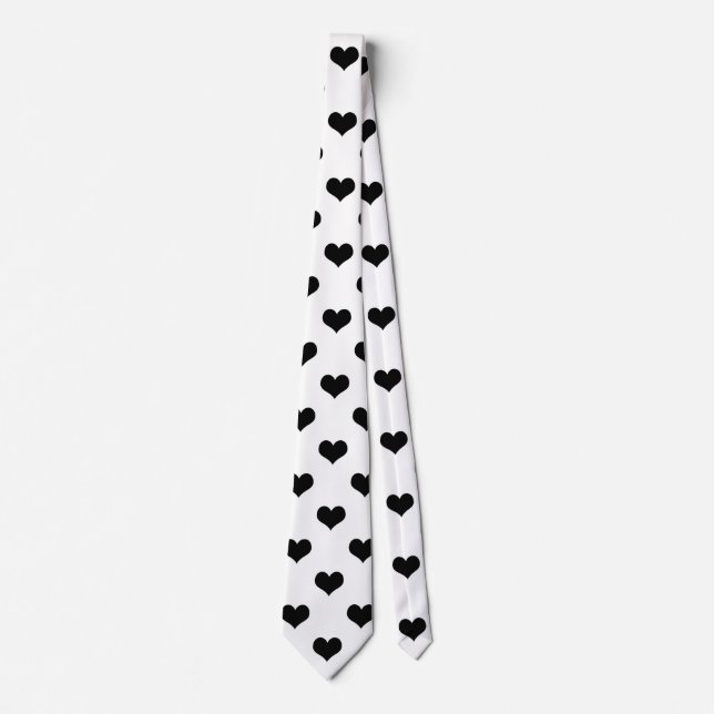 White  Black Love Heart Pattern Design  Neck Tie (Front)