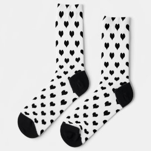 White  Black Love Heart Pattern Design  Socks