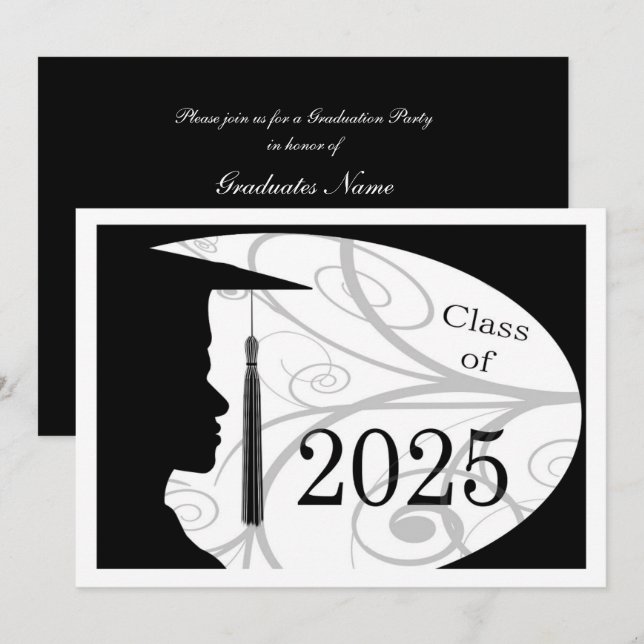 White & Black Man Silhouette 2025 Graduation Party Invitation (Front/Back)