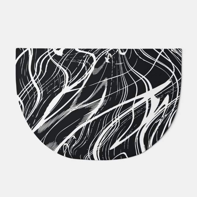 White Black Marble: Abstract Vintage Doormat (Front)