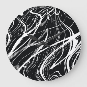 White Black Marble: Abstract Vintage Large Clock