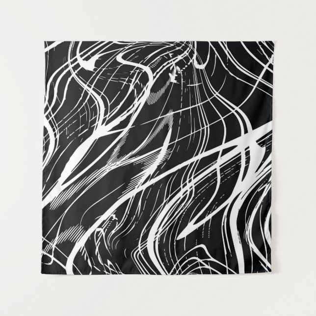 White Black Marble: Abstract Vintage Tapestry (Front)