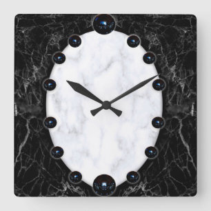 White & Black Marble Sphere Graphics Square Wall Clock