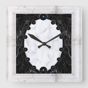 White & Black Marble Sphere Graphics Square Wall Clock