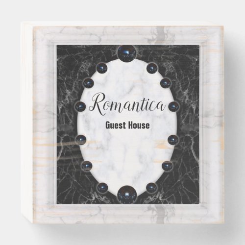 White  Black Marble Sphere Graphics Wooden Box Sign