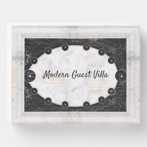 White  Black Marble Sphere Graphics Wooden Box Sign