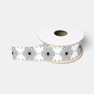 White & Black Mediterranean Tile Grosgrain Ribbon