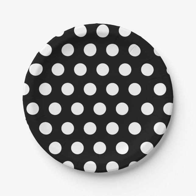 White & Black Medium Sized Polka Dot Chic Paper Plates (Front)