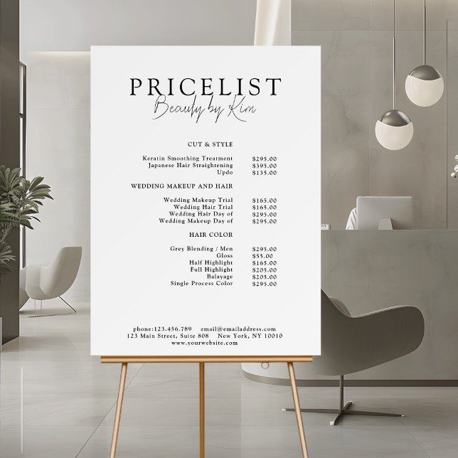 White & Black Minimal Elegant Salon Price List Foam Board (White & Black Minimal Elegant Salon Price List Foam Board)
