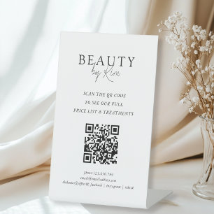 White & Black Minimal Elegant Salon QR-Code Pedestal Sign