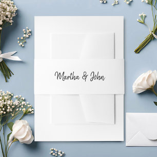 White & Black Minimal Script Wedding Invitation Belly Band