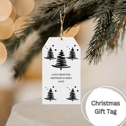 White Black Minimalist Christmas Trees Gift Tags