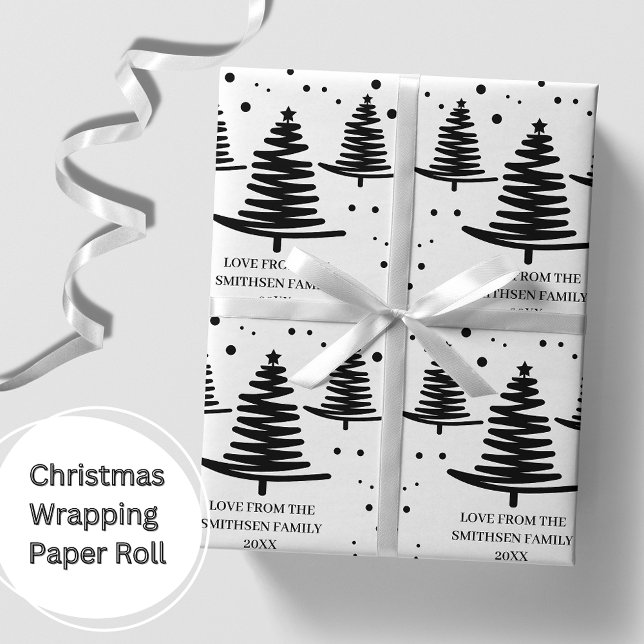 White Black Minimalist Christmas Trees Wrapping Paper (Creator Uploaded)