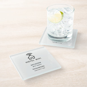 White & Black Minimalist Hotel Wifi Password Glass Coaster