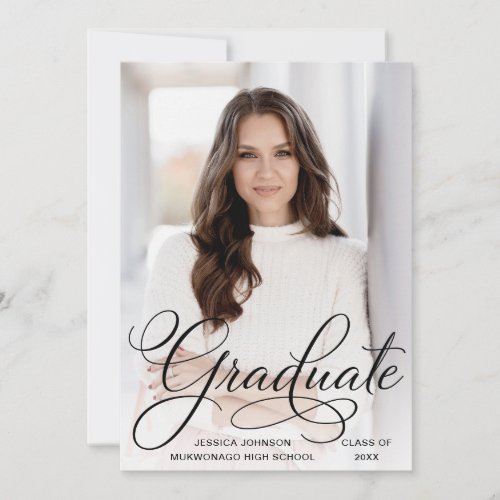 White Black Modern 2 PHOTO Graduation Party Invitation