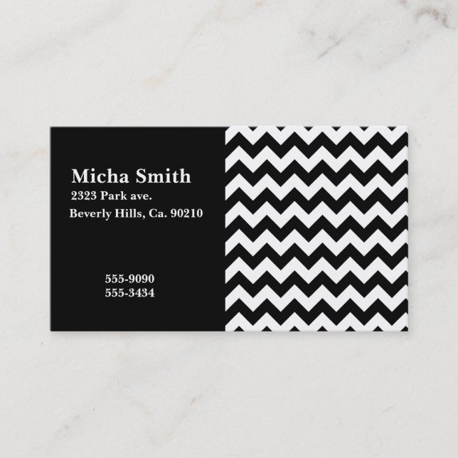 White & Black Modern Chevron Monogram Business Card (Front)