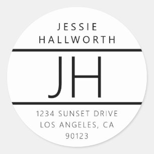 White & Black Modern Looking Return Address Classic Round Sticker
