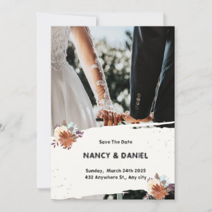 White Black Modern Minimalist Wedding Invitation