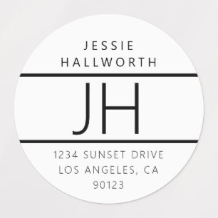 White & Black Modern Monogrammed Waterproof Labels