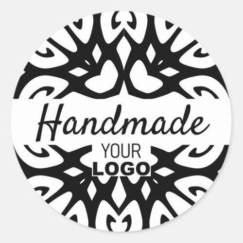 White Black Modern Ornament Mandala Handmade Logo Classic Round Sticker