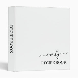 White Black Modern Script Monogram Name 3 Ring Binder