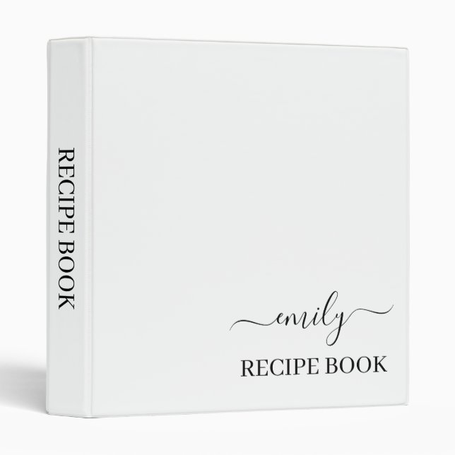 White Black Modern Script Monogram Name 3 Ring Binder (Front/Spine)